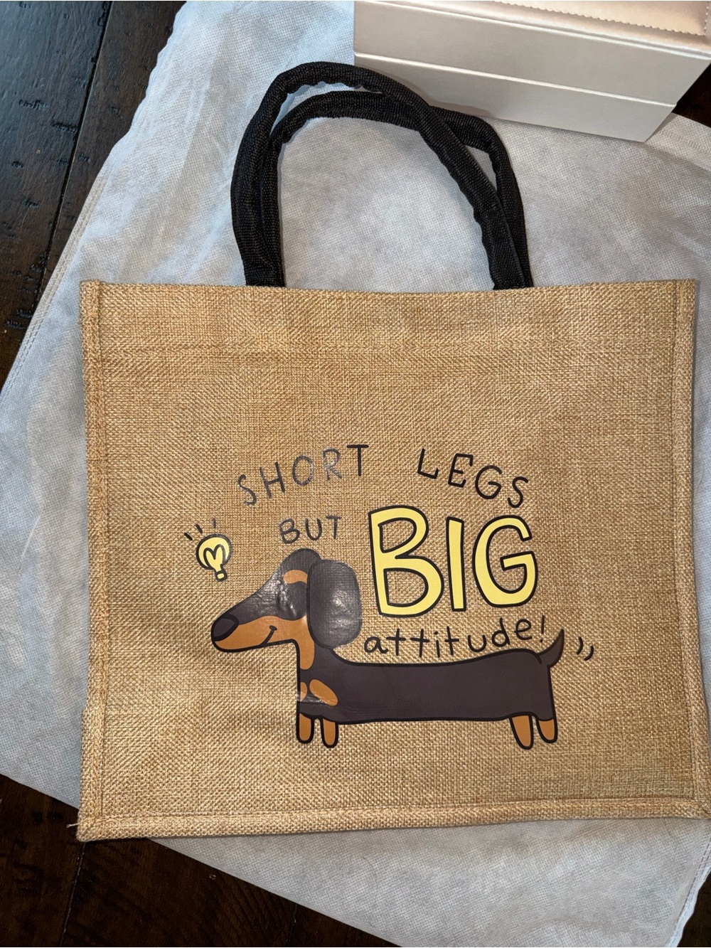 Canvas Tote Bag - Short Legs But Big Attitude Dachshund Design - Brown
